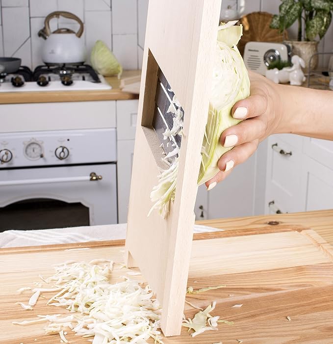 Wooden Cabbage Shredder for Coleslaw and Sauerkraut (12.9x5.9 in) - Cabbage Grater for Coleslaw and Sauerkraut - Slaw Slicer Cutter Maker