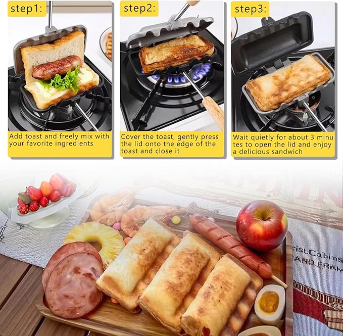 Hot Sandwich Maker, Double-Sided Sandwich Baking Pan,Double Sided Frying Pan for Breakfast,Hot Dog Toaster,Campfire Sandwich Maker(1Pcs)