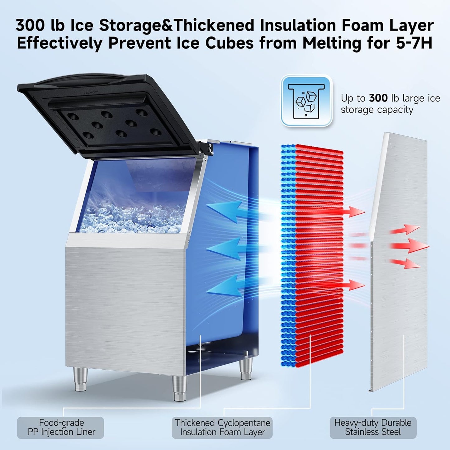Commercial Ice Maker Machine 300-350LBS/24H, 22'' Air Cooled Commercial Ice Machine with Ice Bin, Modular Ice Machine for Restaurants Clear Ice Cubes/Stainless Steel Construction/ETL Approved