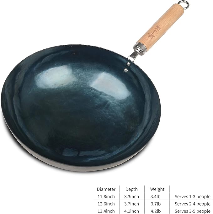 臻三环 ZhenSanHuan Chinese Hand Hammered Iron Pow Woks and Stir Fry Pans Wooden Handle (Silver-NOT Seasoned 32cm)