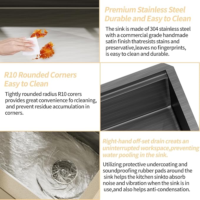 33 Inch Undermount Black Stainless Steel Kitchen Sink,33x19x9 Inch Deep Single Bowl Kitchen Sinks,16 Gauge Workstation KitchenSink, Modern Undermount Kitchen Sink with Ledge and Accessories