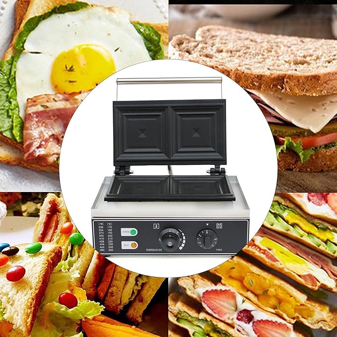 Electric Sandwich Making Machine, 1500W Commercial Sandwich Maker with Indicators and Large Capacity Baking Pans, Double Pan Sandwich Burgers Panini Maker Machine Adjustable Temperature & Time