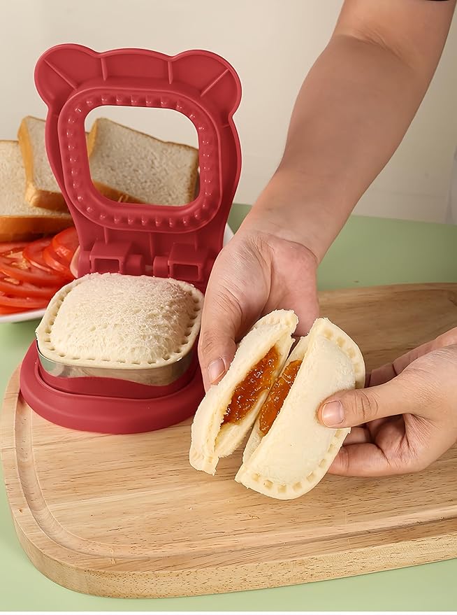 Sandwich Cutter and Sealer, Decruster Sandwich Maker for kids lunch Uncrustable Sandwich Maker，Easy for School Lunchbox and Bento Box Square - Red