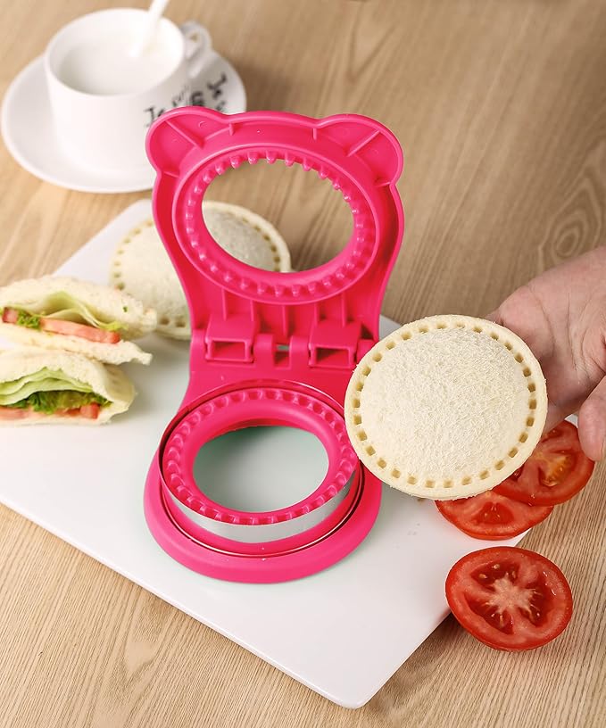 Sandwich Cutter and Sealer, Decruster Sandwich Maker for kids lunch Uncrustable Sandwich Maker，Easy for School Lunchbox and Bento Box - Rose Red