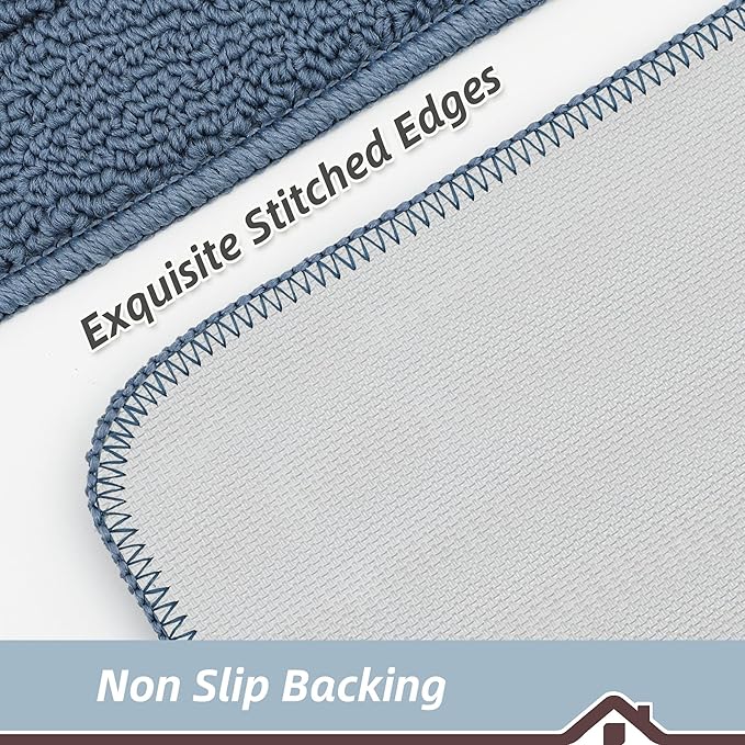 BEQHAUSE 30x18 Inch Kitchen Rug Mat Durable Kitchen Rugs Non-Slip Washable Absorbent Kitchen Mats for Floor Dirt-Resistant Semicircular Kitchen Mat (Blue)