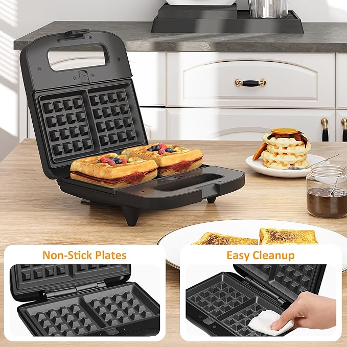 Sunvivi 3 in 1 Electric Sandwich Maker: Panini Press Grill and Waffle Iron Set, Grill and Sandwich Press with Removable Non-Stick Plates, Indicator Lights & Cool Touch Handle, 800W, Silver 1