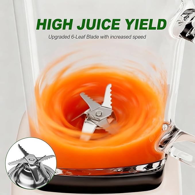 Camic 750W Professional Blender,6-Cup Glass Jar Blender for Smoothies and Shakes with 6 Sharp Stainless Steel Blades,Ice Crush Function,for Juice,Puree, Soup(White)