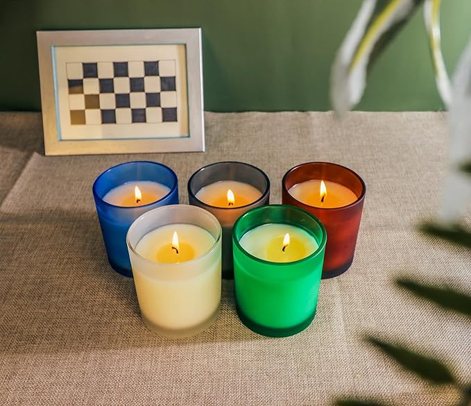 12 Pack Candle Jars for Making Candles, 10 OZ Empty Candle Jars with Bamboo Lids, Bulk Candle Containers Candle Glass - Dishwasher Safe, Frosted Blue