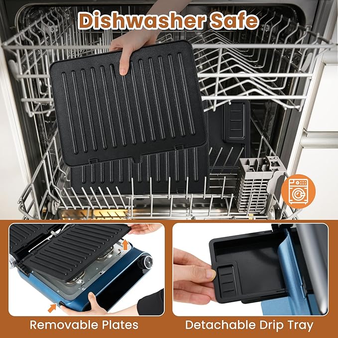 KOTEK Panini Grill Press Sandwich Maker, 3 In 1 Sandwich Press with Removable Non-Stick Plates & Drip Tray, Dishwasher Safe, 7 Cooking Modes, LED Touch Panel, Adjustable Temp, 1200W