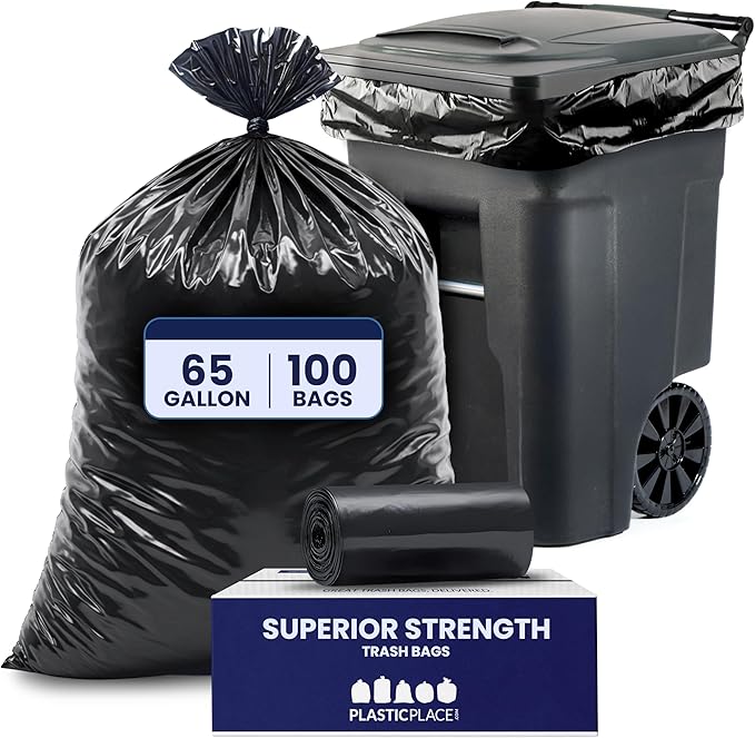 Plasticplace Trash Bags │ 1.5 Mil │ Black Heavy Duty Garbage Can Liners │ 50” x 48”, (100 Count)