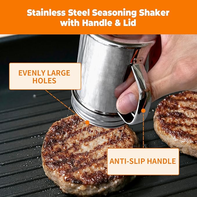 Smash Burger Press Kit for Griddle, 4 in 1 Heavy-Duty Cast Iron Round Burger Smasher & Rectangle Grill Press Meat Steak Weight for Bacon, Paninis, Hamburger, Sandwich, with Spatula & Seasoning Shaker