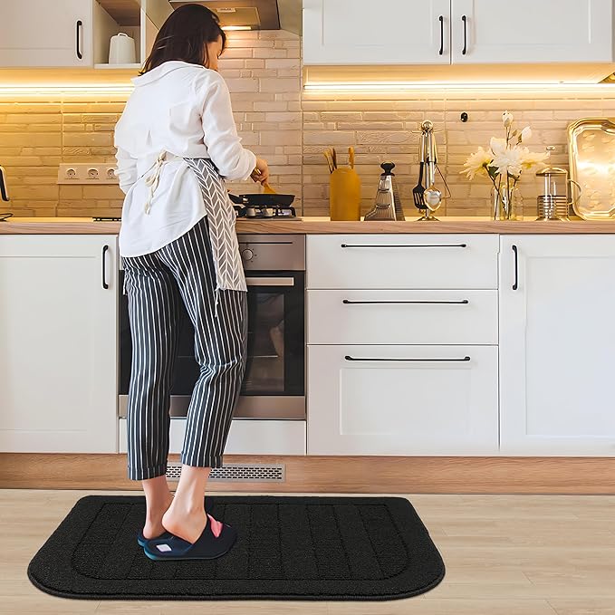 BEQHAUSE 24x36 Inch Kitchen Rug Mat Durable Kitchen Rugs Non-Slip Washable Absorbent Kitchen Mats for Floor Dirt-Resistant Semicircular Kitchen Mat (Black)