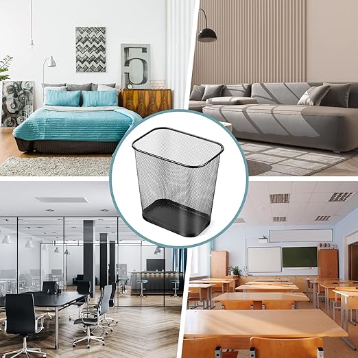 Nuanchu 12 Pcs Mesh Square Trash Cans 4 Gallons Wire Wastebasket for Home Black Metal Office Garbage Cans Rectangular Trash Bin for Kitchen Bathroom Bedroom, 11.7 x 8.5 x 11.8 Inch (Black)