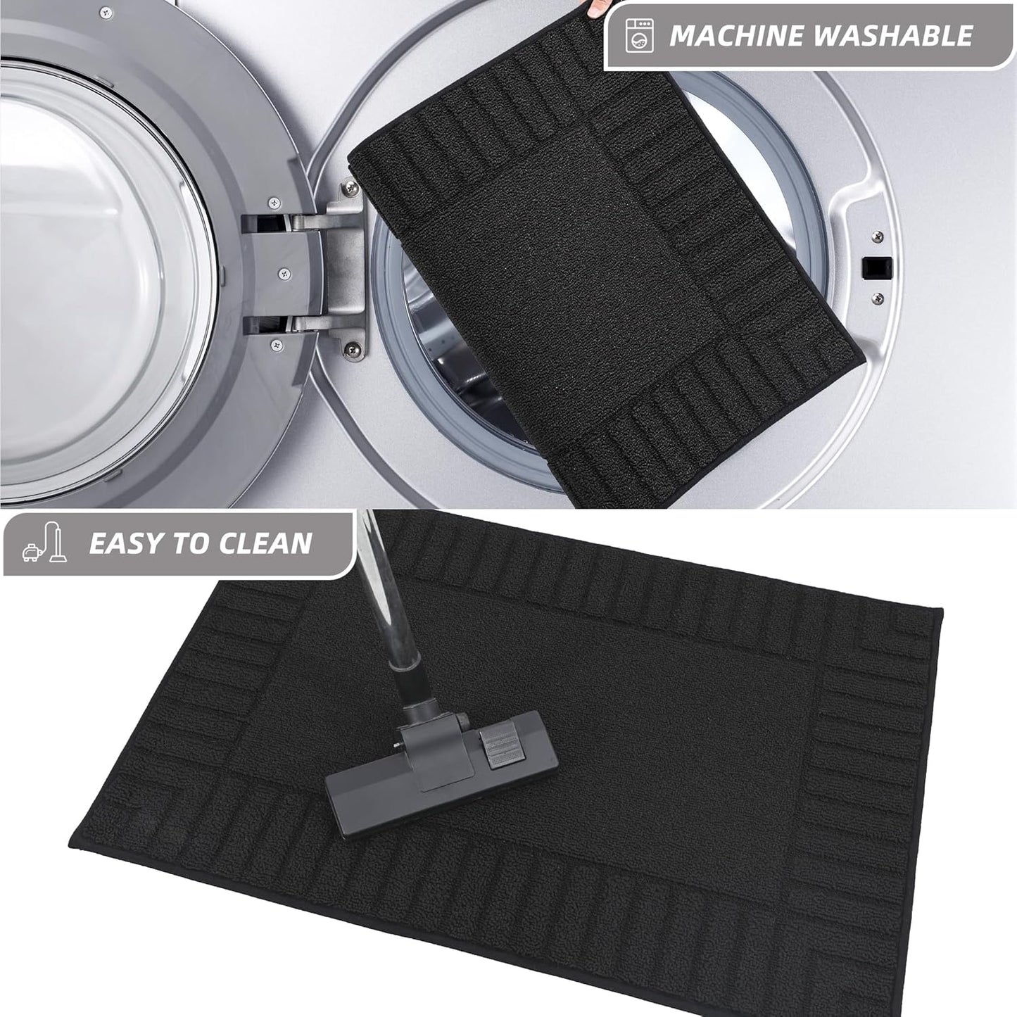 BEQHAUSE-Kitchen-Rugs-and-Mats,2 PCS Non Slip Kitchen Floor Mat,Absorbent Kitchen Mat Set Machine Washable Kitchen Runner Rug Black Kitchen Mat 20x30inch/20x48inch