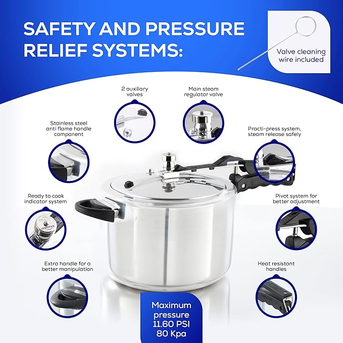 Universal (10.5 Quart / 10 Liter) Pressure Cooker, 11 Servings, Aluminum Pressure Cooker With Multiple Safety Systems and Heat Resistant Handles For Stews, Soup, Meat, and Beans