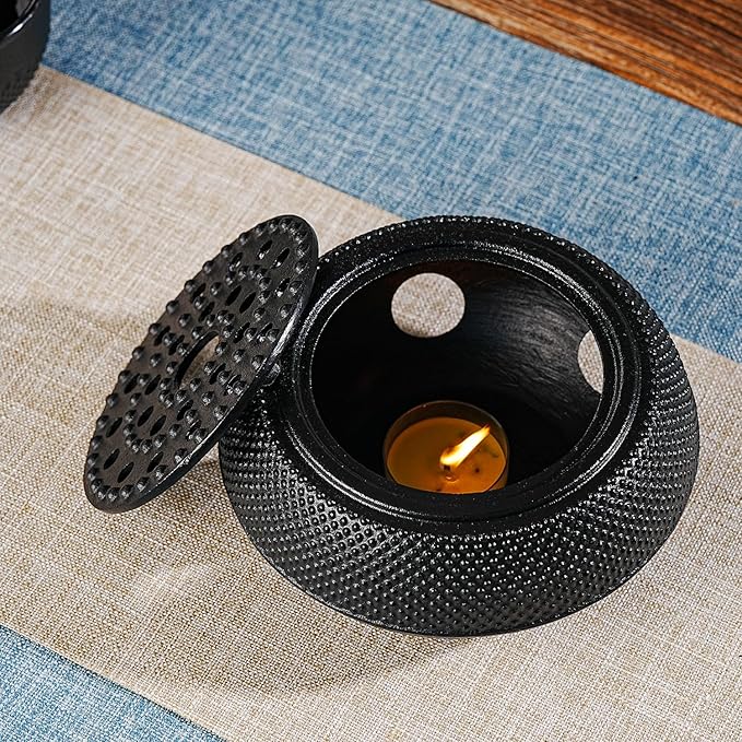 Sungmor Black Cast Iron Teapot Warmer - Japanese Style Candle Warmer for Tetsubin, Durable Heat Retaining Base for Tea Kettles, Traditional Design