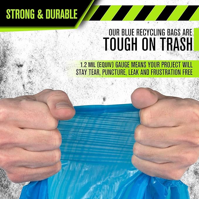 Aluf Plastics H-RBL39 33 Gallon Blue Trash Bags - (Pack of 100) - 1.2 MIL - Garbage or Recycling Bags 33" x 39" - Large Plastic Can Liners - for Industrial, Home, Contractor, Recycling