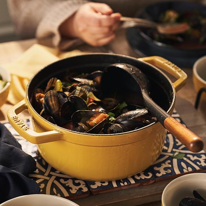 Staub Cast Iron Round Cocotte, Dutch Oven, 7-quart, serves 7-8, Made in France, Citron
