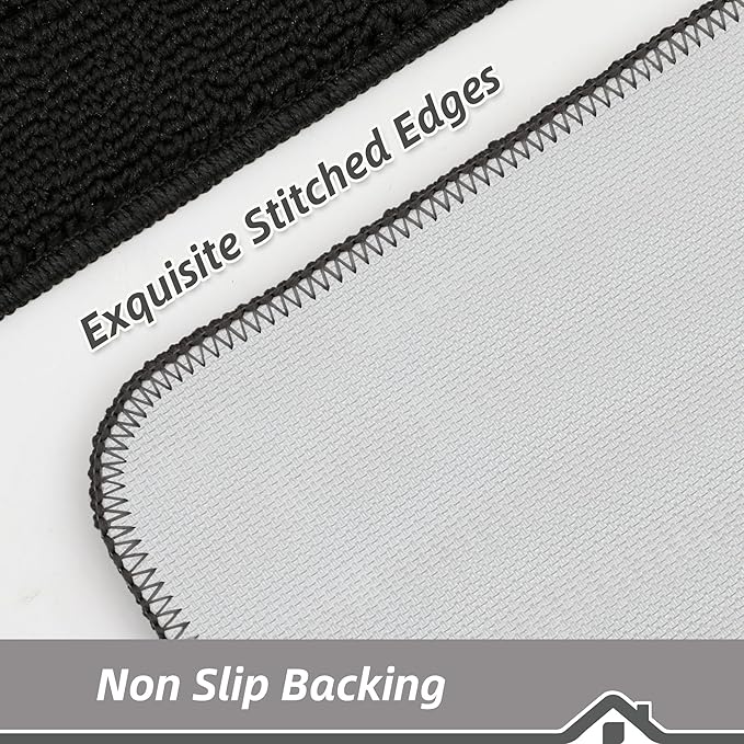 BEQHAUSE 30x18 Inch Kitchen Rug Mat Durable Kitchen Rugs Non-Slip Washable Absorbent Kitchen Mats for Floor Dirt-Resistant Semicircular Kitchen Mat (Black, 2PCS)