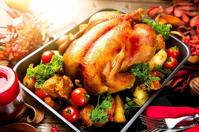 Generic Roasting Pan Stainless steel Roasting pan Turkey Roasting pan with grill Rectangular grill suitable for Turkey, roast chicken and ham (19.5x13.6x2.8in), Silver