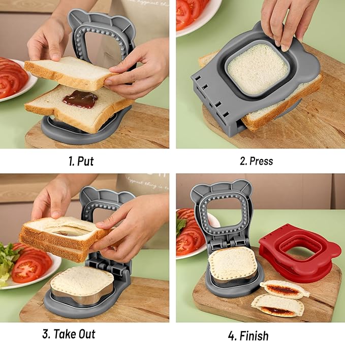 Sandwich Cutter and Sealer, Decruster Sandwich Maker for kids lunch Uncrustable Sandwich Maker，Easy for School Lunchbox and Bento Box Square - Grey