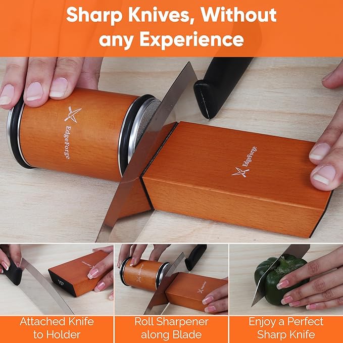 EdgeForge™ Rolling Knife Sharpener Kit - Beech Wood Magnetic Rolling Sharpener for Knives with 15 & 20 Degree Angles - Elegant Gift for Chefs & Cooks - Knife Sharpening Kit for Kitchen & Pocket Knives