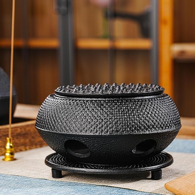 Sungmor Black Cast Iron Teapot Warmer - Japanese Style Candle Warmer for Tetsubin, Durable Heat Retaining Base for Tea Kettles, Traditional Design
