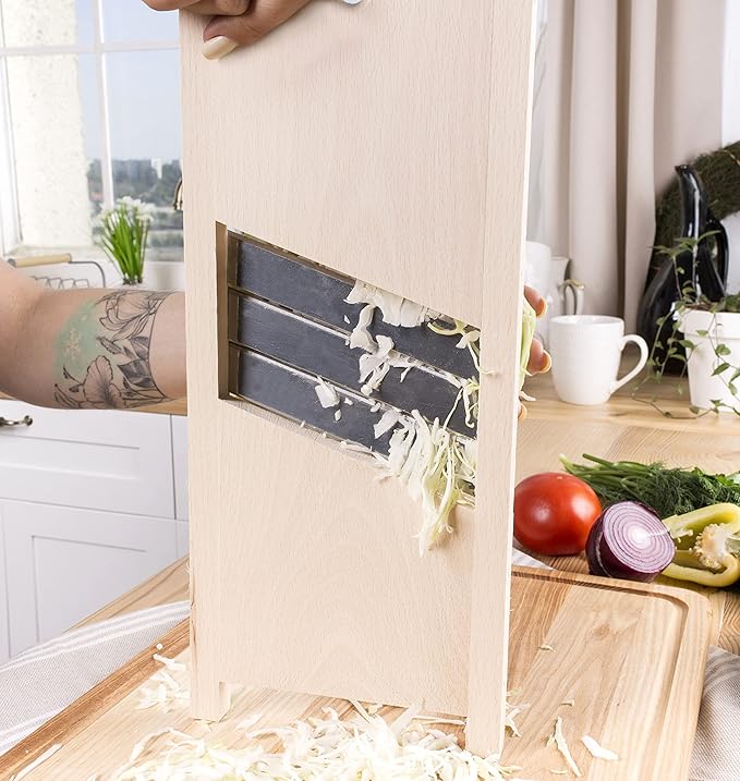 Wooden Cabbage Shredder for Coleslaw and Sauerkraut (12.9x5.9 in) - Cabbage Grater for Coleslaw and Sauerkraut - Slaw Slicer Cutter Maker