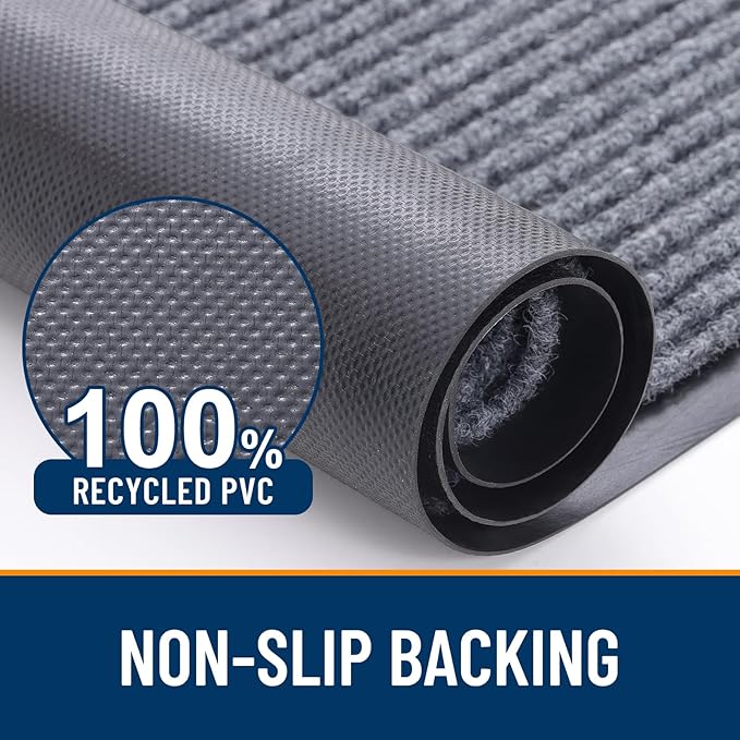 OLANLY Front Door Mat Indoor Outdoor Entrance, Waterproof Heavy Duty Doormat, Fade Resistant, Low Profile, Easy Clean Patio Porch Welcome Floor Mats for Entry, 47x24, Light Gray