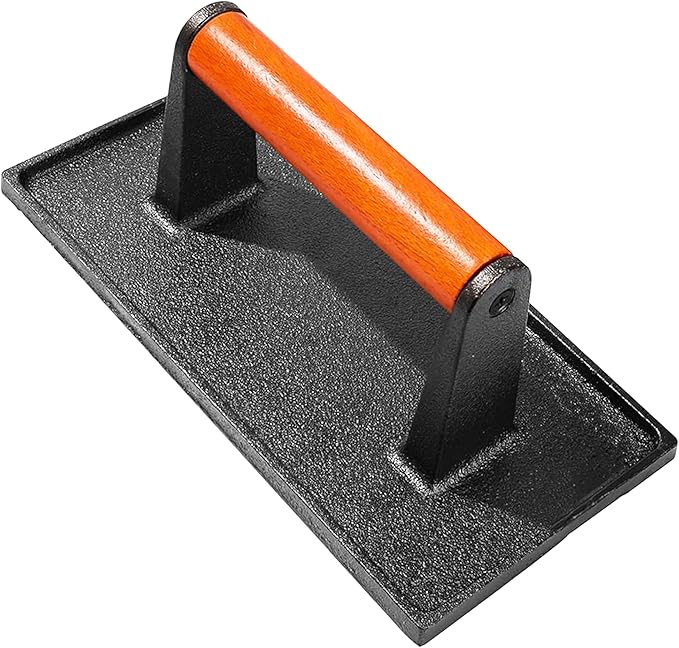 Smash Burger Press with Cast Iron Professional Heavy Duty Hamburger Smasher Tool for Grill Griddle Camp Chef Pitboss Weber and Meat Steak(8.6x4.3 inch Rectangle)