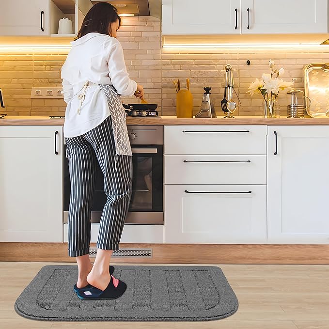 BEQHAUSE 24x36 Inch Kitchen Rug Mat Durable Kitchen Rugs Non-Slip Washable Absorbent Kitchen Mats for Floor Dirt-Resistant Semicircular Kitchen Mat (Grey)