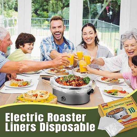 10 Count Electric Roaster Liners, 34" × 18" Roaster Liners Disposable, Fits 16, 18, and 22 Quart, Up to 350° F, High Temperature Resistant Stew Cooking Bags, Food Grade Material