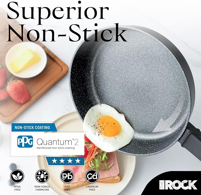 THE ROCK SOHO 8-Inch Non Stick Frying Pan with Lid – Nothing Sticks, Never Warps, Lasts Longer, Healthy Skillet with Heat-Resistant Handle, PFOA Free, Oven & Dishwasher Safe, Black
