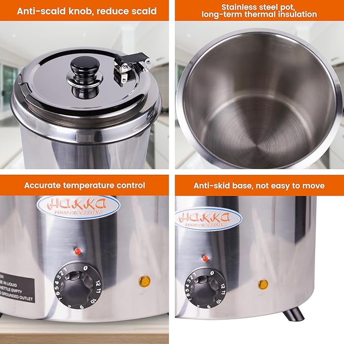 6Qt Soup Warmers Commercial Soup Kettle Warmer with Hinged Lid and Detachable Stainless Steel Pot, Food Warmer for Parties, Buffet