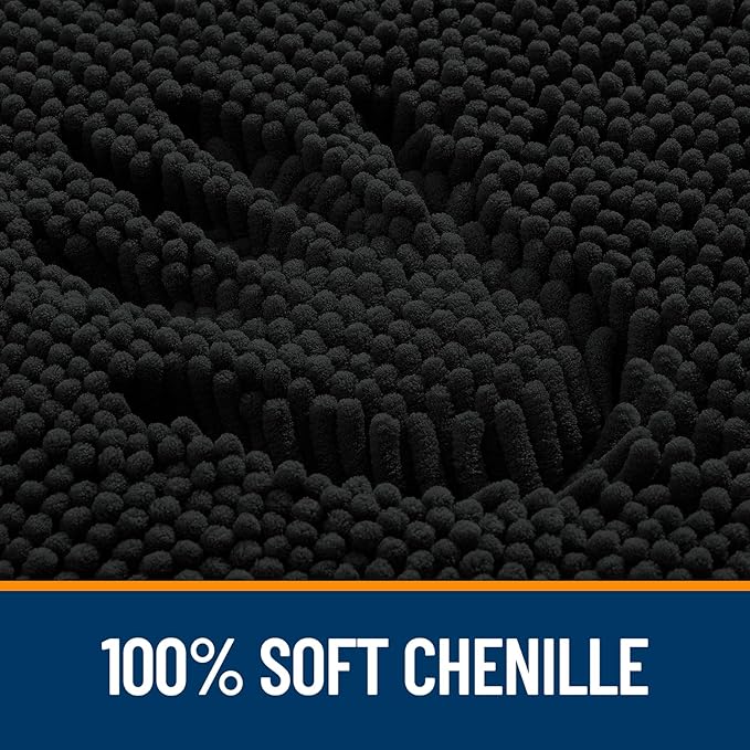 OLANLY Bathroom Rugs Sets 2 Piece, Soft Absorbent Chenille Bath Mats and U-Shaped Contour Toilet Mat Area Rug Set, Machine Washable Bath Carpet, Home Decor Accessories(30"x20"+24"x20", Black)