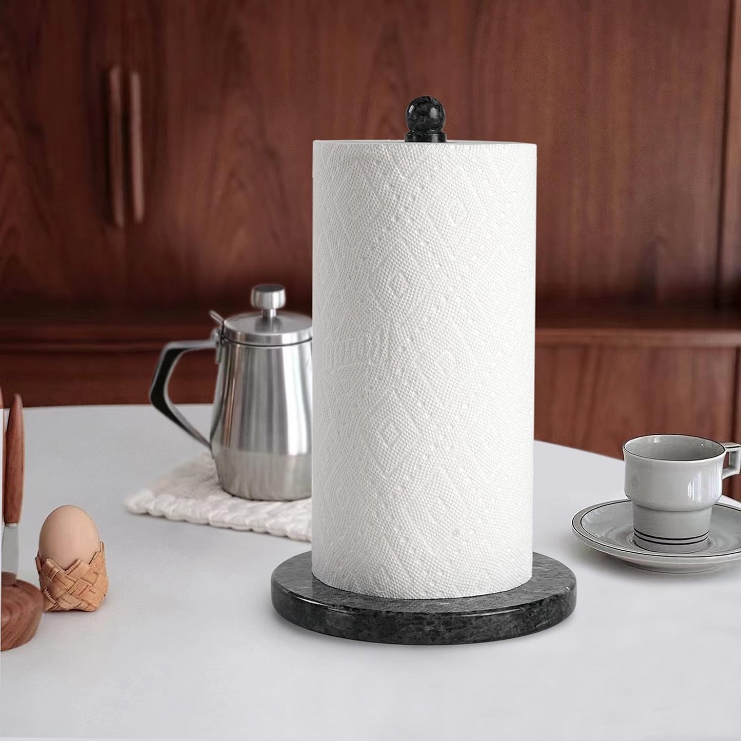 Koville Norwegian Natural Granite Paper Towel Holder Countertop, Genuine Stone Paper Towel Holder Stand for Kitchen Organization/Storage, Fit for Standard or Jumbo-Sized Rolls(Blue Pearl)