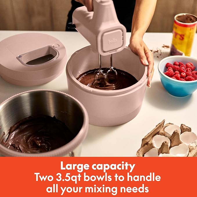bella 3.5 Qt Hand & Stand Mixer, 2 in 1 Electric Mixer with Bowl, Dough Hook, Whisk & Egg Beater, Multifunctional Handheld Blender & Mixer for Baking, 200 Watt, Blossom