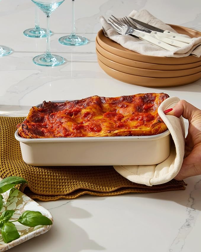 Caraway Nonstick 9” x 6.5” Small Rectangle Baking Pan – Non-Toxic, PTFE & PFOA Free – Aluminized Steel Core – Deep Ceramic Baking Pan for Casseroles, Lasagna & More - Cream