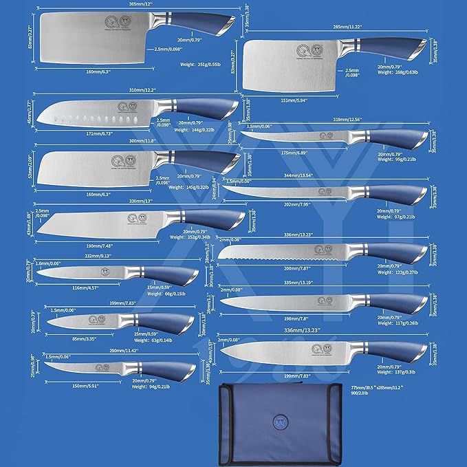 XYJ Knives,Professional Knife Sets for Master Chefs,Meat Cleaver Butcher for Camping,Chef Knife Set with Bag