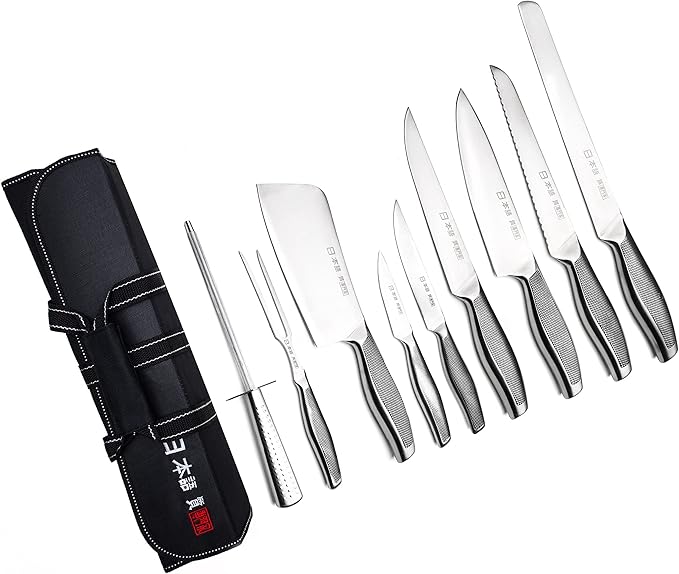 Ross Henery Professional Japanese Chef’s Knife Set | 9 Piece Hand Sharpened Stainless Steel Knives | Kitchen Set & Canvas Case