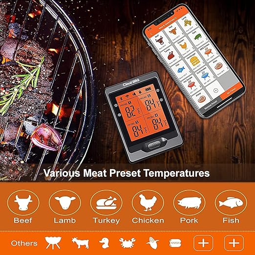 500FT Digital Meat Thermometer with Multy Probes Bluetooth Kitchen Thermometer for Smoker Grilling Oven (FS66N)