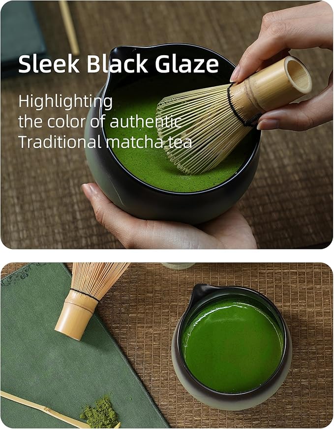 ZENS Matcha Whisk Set, 15oz Matcha Set with Bowl and Bamboo Whisk, Sifter, Scoop, (Chasen Holder) -Tea Towel, 6pcs Matcha Kit Chawan for Matcha-Making, Sage Green