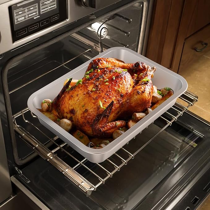 only fire Stainless Steel Baking Pan Roaster Ovens Cookie Sheet Barbeque Grilling Pan for Baking Breads, Grilling Chicken, Vegetables, Easy to Clean & Dishwasher Safe
