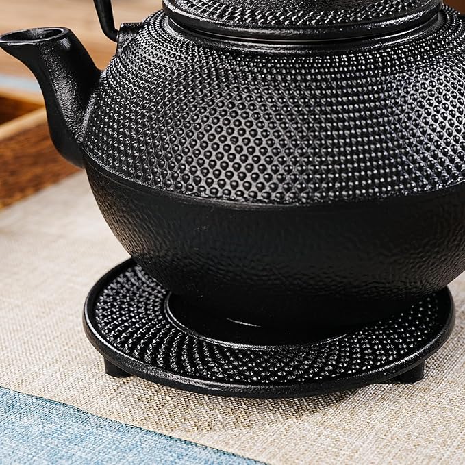 Sungmor Black Cast Iron Teapot Trivet - Japanese Style Heat-Resistant Stand for Teapots & Kettles, Durable Non-slip Base for Table Protection