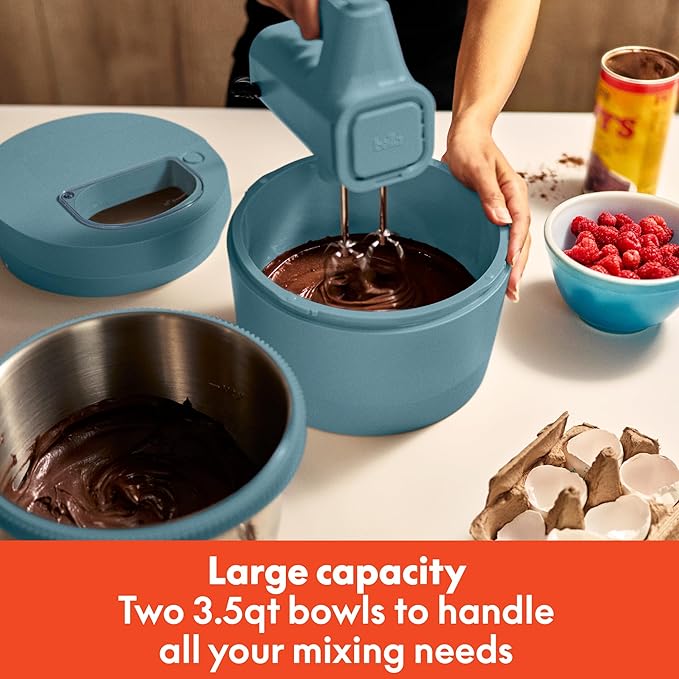 bella 3.5 Qt Hand & Stand Mixer, 2 in 1 Electric Mixer with Bowl, Dough Hook, Whisk & Egg Beater, Multifunctional Handheld Blender & Mixer for Baking, 200 Watt, Surf