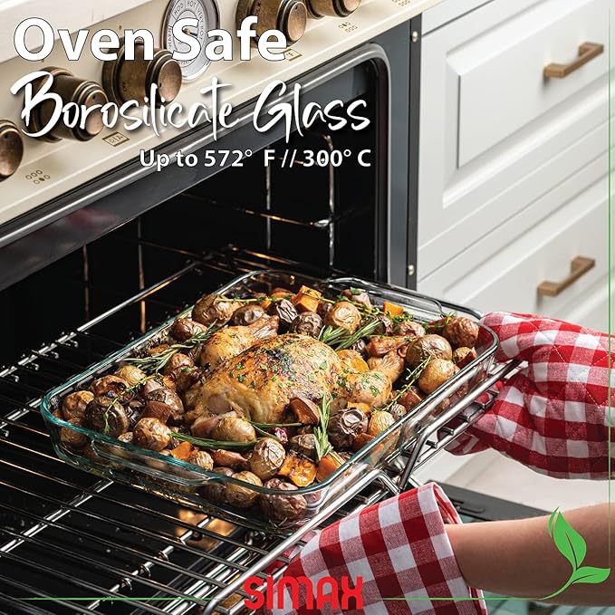 Simax Glass Roaster Baking Dish, Large 5 Quart Rectangular Roaster Pan For Baking And Cooking, Oven and Dishwasher Safe Cookware, Casserole Pan