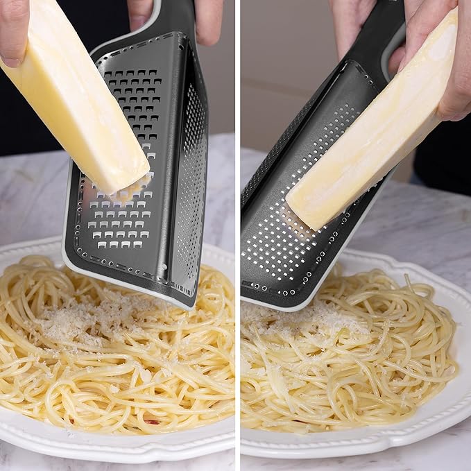 Cohesion Zester Grater Double-sided Graters for Kitchen - Kitchen Lemon Zester Tool for Cheese, Citrus, Garlic, Ginger, Nutmeg, Chocolate, Fruits, Vegetables with Sharp Premium Stainless Steel - Grey