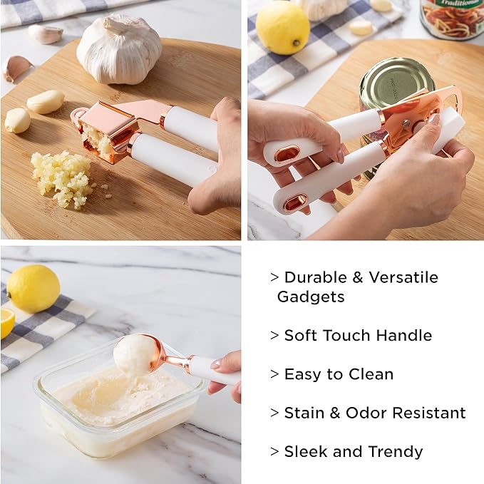 COOK WITH COLOR Kitchen Gadget Set Copper Plated Stainless Steel Utensils with Soft Touch Handles, Copper White, 7 Pieces