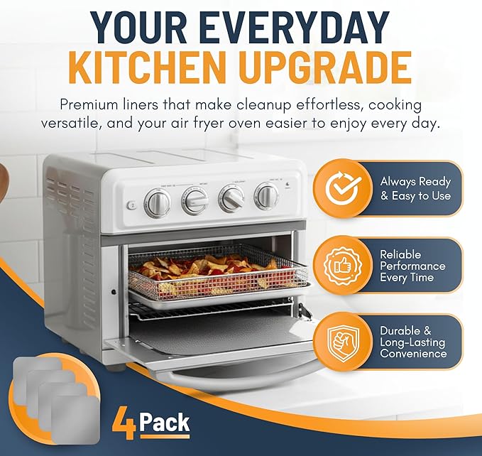 Toaster Oven Liners for Bottom of Oven (4 Pack) Reusable Non-Stick Heat Resistant Toaster Liners, Compatible with Ninja, Cuisinart, Emeril Lagasse & More, Toaster Mat, 12"x12" (Silver)