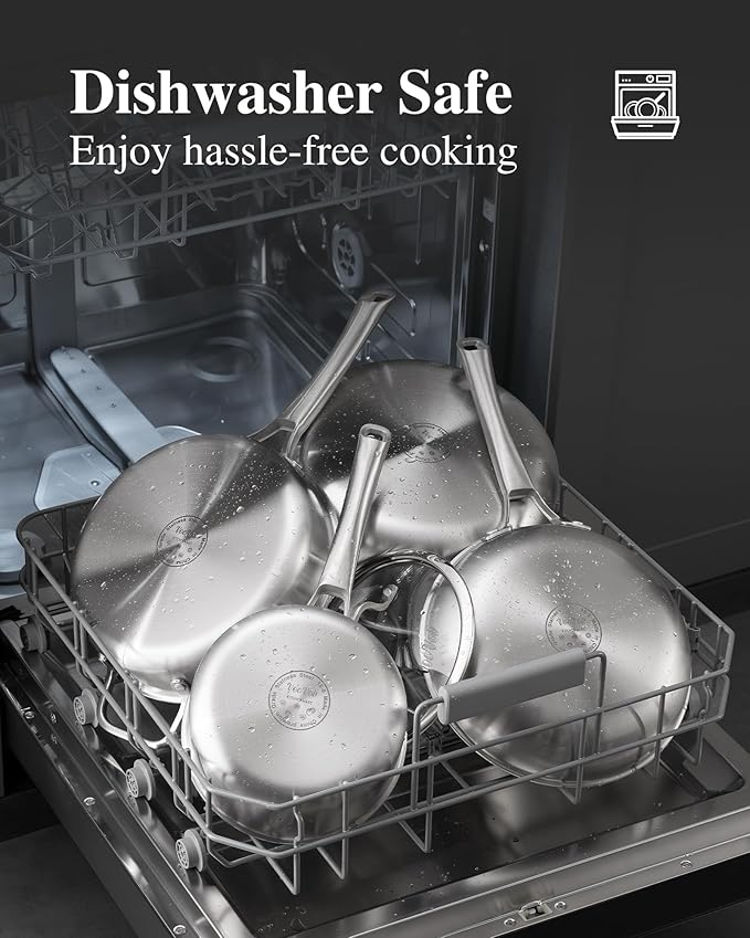Stainless Steel Cookware Set,Tir-Ply Pots and Pans Set,13 Pcs Stainless Steel Induction Kitchen Cookware Sets,PFOA Free, Frying Pans,Saucepans,Saute Pan & Stock Pot,Compatible with All Cooktops